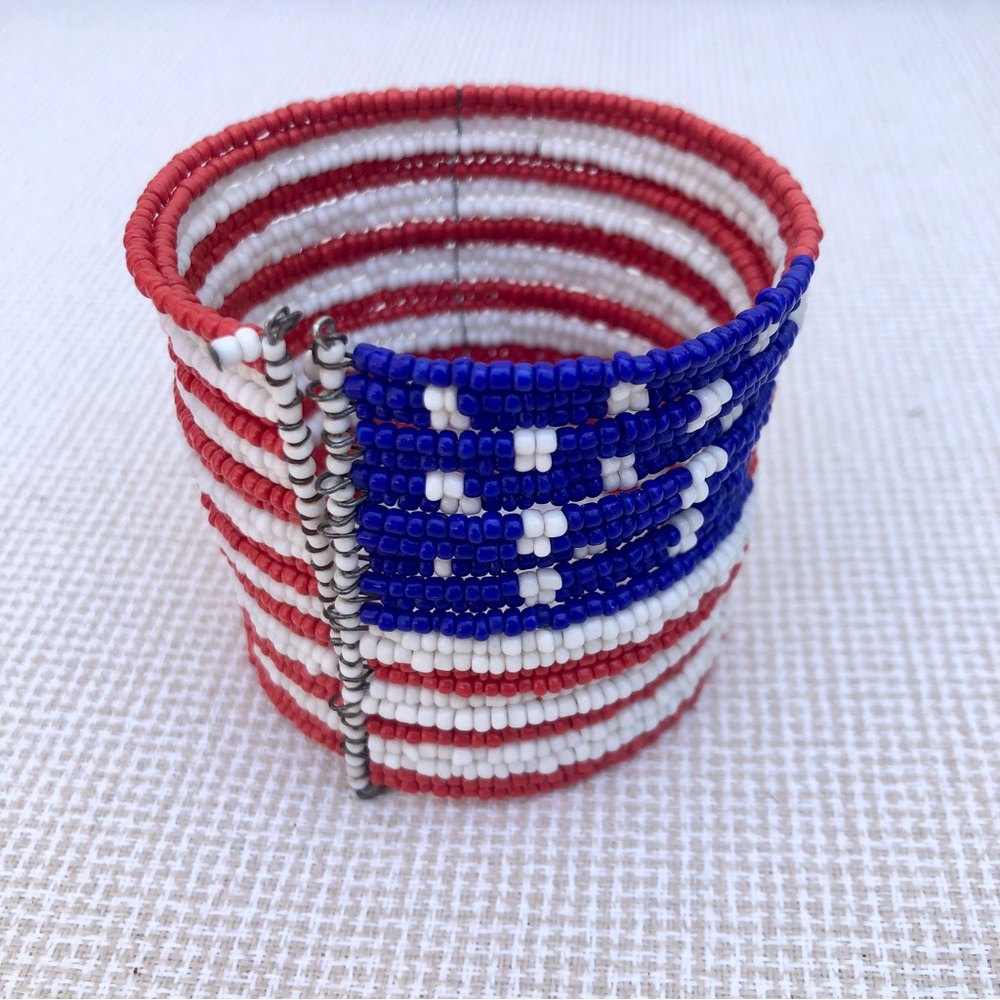 Flag Red white blue America 250 memory wire patriotic bracelet adjustable